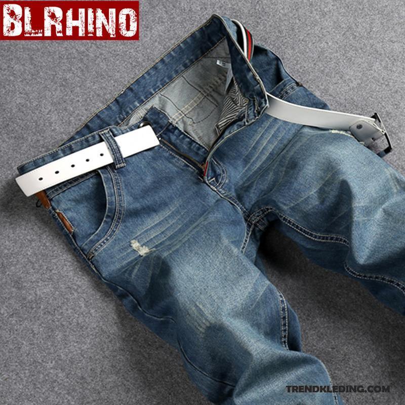 Spijkerbroek Heren Lange Trend Spijkerbroek Jeans Vintage Rechtdoor Voorjaar Blauw