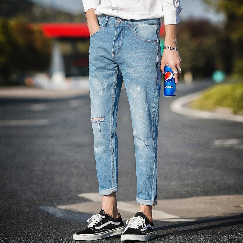 Spijkerbroek Heren Mannelijk 2018 Gaten Voorjaar Mini Spijkerbroek Jeans Donkerblauwe Licht