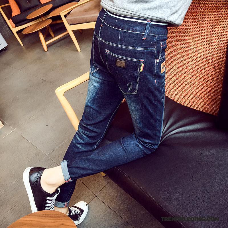 Spijkerbroek Heren Mannelijk Nieuw Trend Slim Fit Jeugd Elastiek Blauw