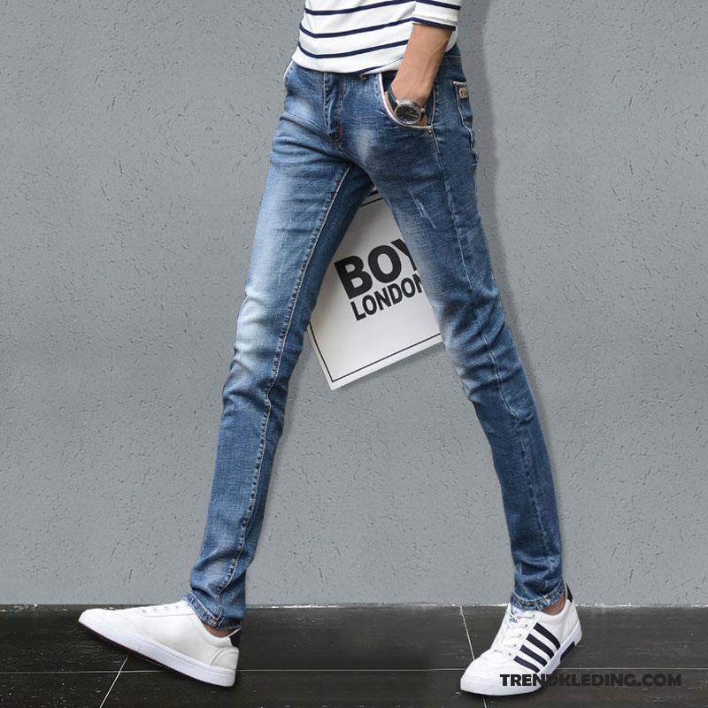 Spijkerbroek Heren Rechtdoor Casual Broek Potlood Broek Lange Spijkerbroek Jeans Slim Fit Blauw Licht