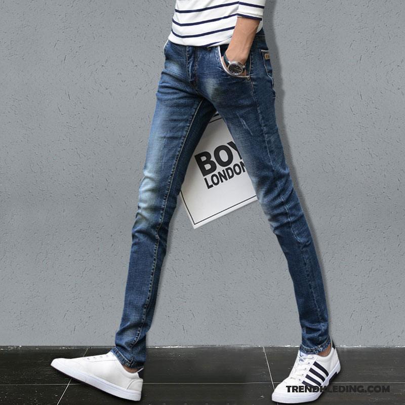 Spijkerbroek Heren Rechtdoor Casual Broek Potlood Broek Lange Spijkerbroek Jeans Slim Fit Blauw Licht