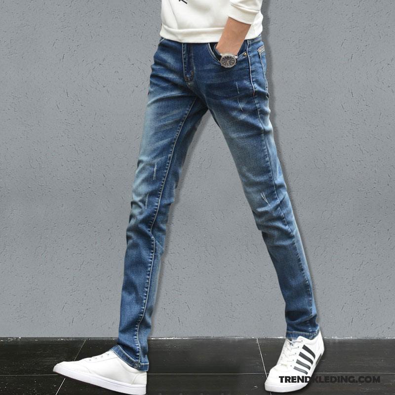 Spijkerbroek Heren Rechtdoor Casual Broek Potlood Broek Lange Spijkerbroek Jeans Slim Fit Blauw Licht