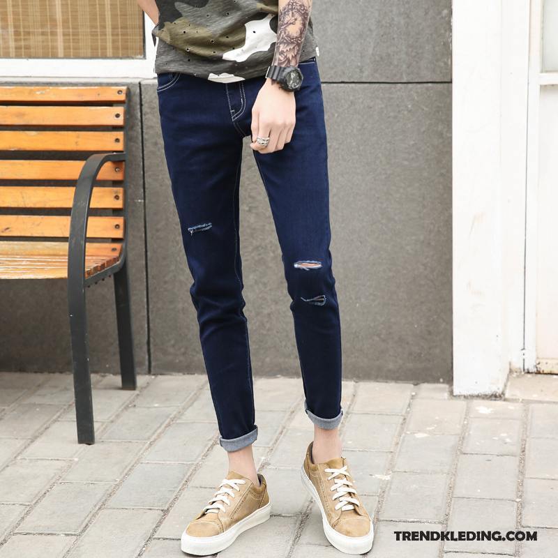 Spijkerbroek Heren Slim Fit Mannelijk Spijkerbroek Jeans Gaten Potlood Broek Voorjaar Zwart