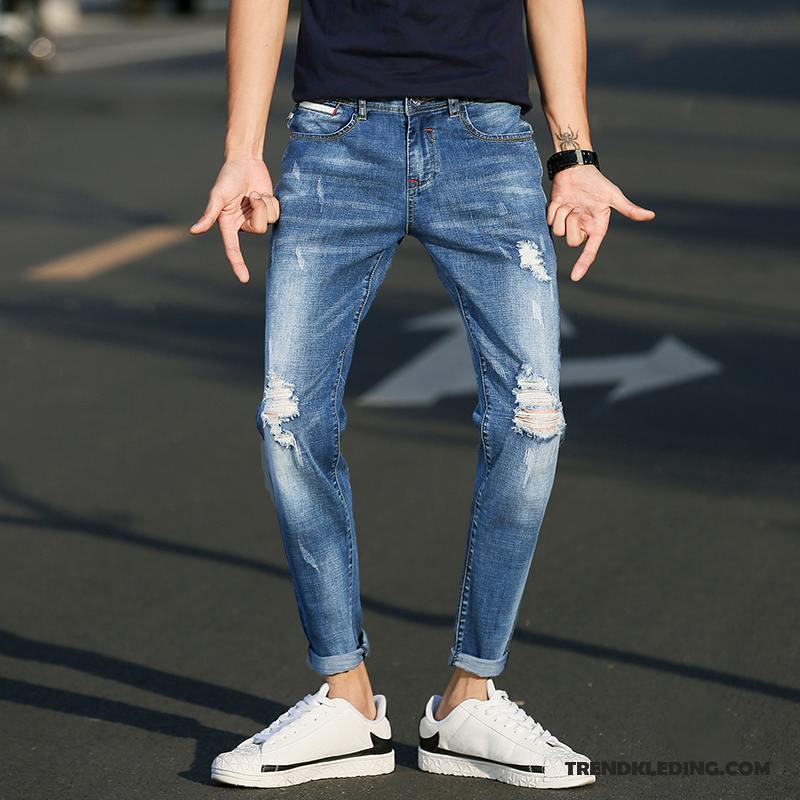 Spijkerbroek Heren Slim Fit Mini Dunne Trend Gaten Zomer