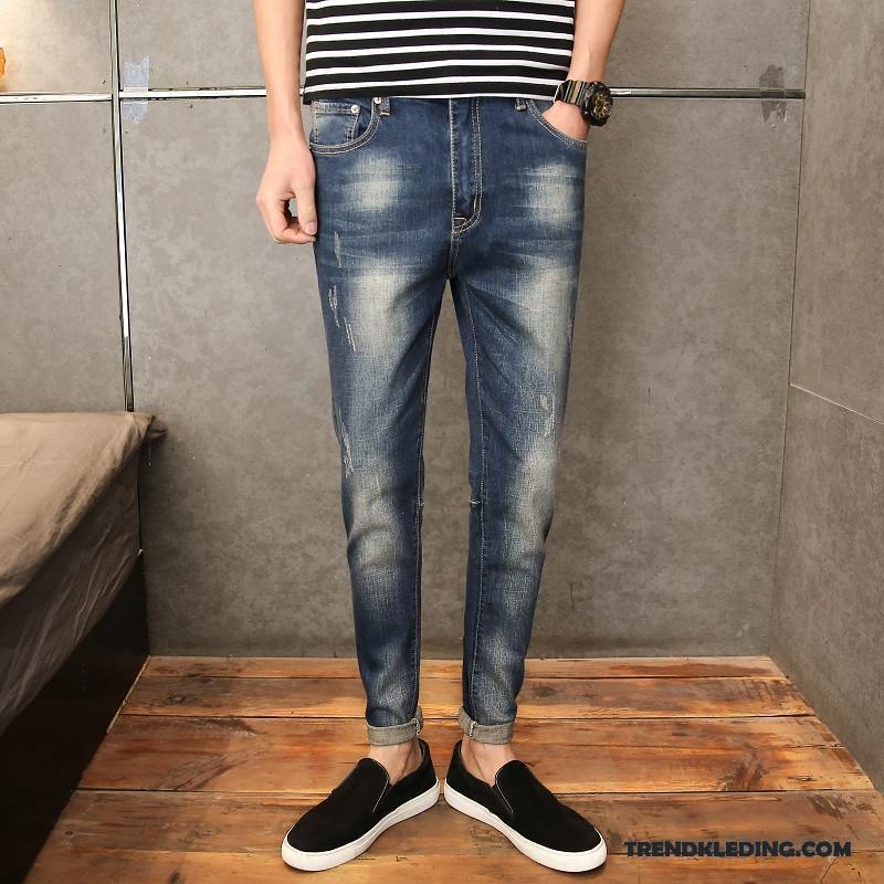 Spijkerbroek Heren Slim Fit Spijkerbroek Jeans Gaten Mini Mannelijk Rechtdoor Blauw