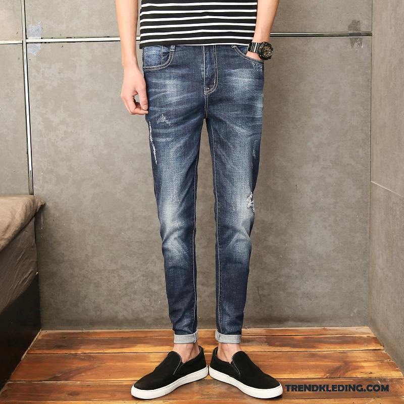 Spijkerbroek Heren Slim Fit Spijkerbroek Jeans Gaten Mini Mannelijk Rechtdoor Blauw