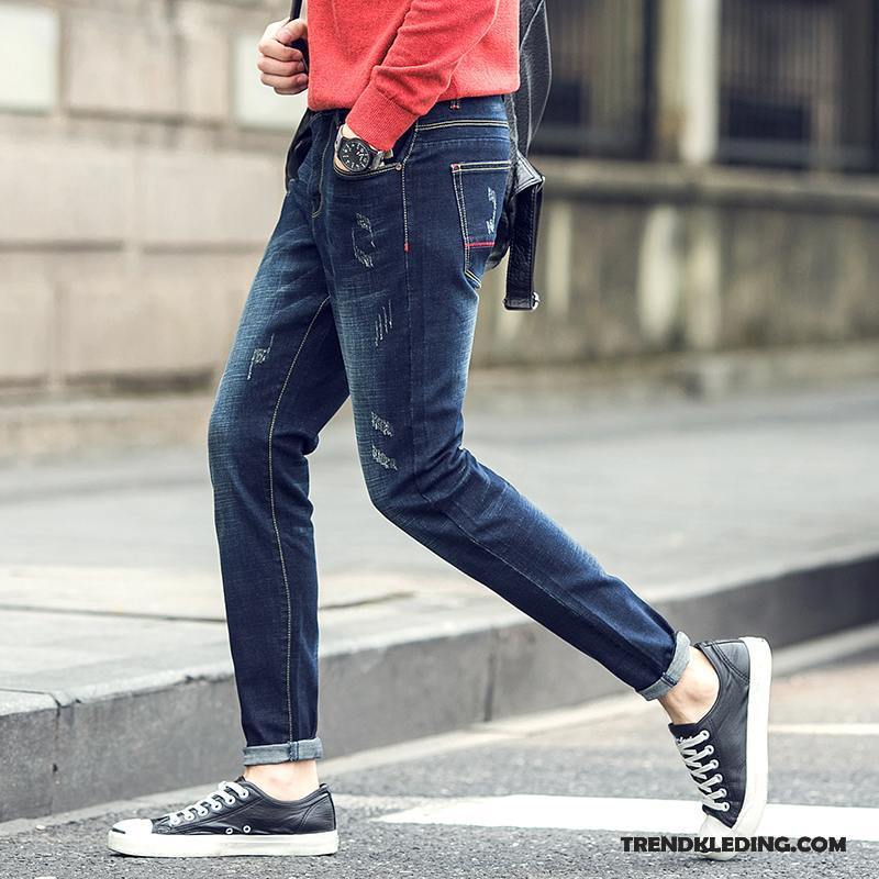 Spijkerbroek Heren Slim Fit Trend Potlood Broek Student Rechtdoor Mannelijk Blauw