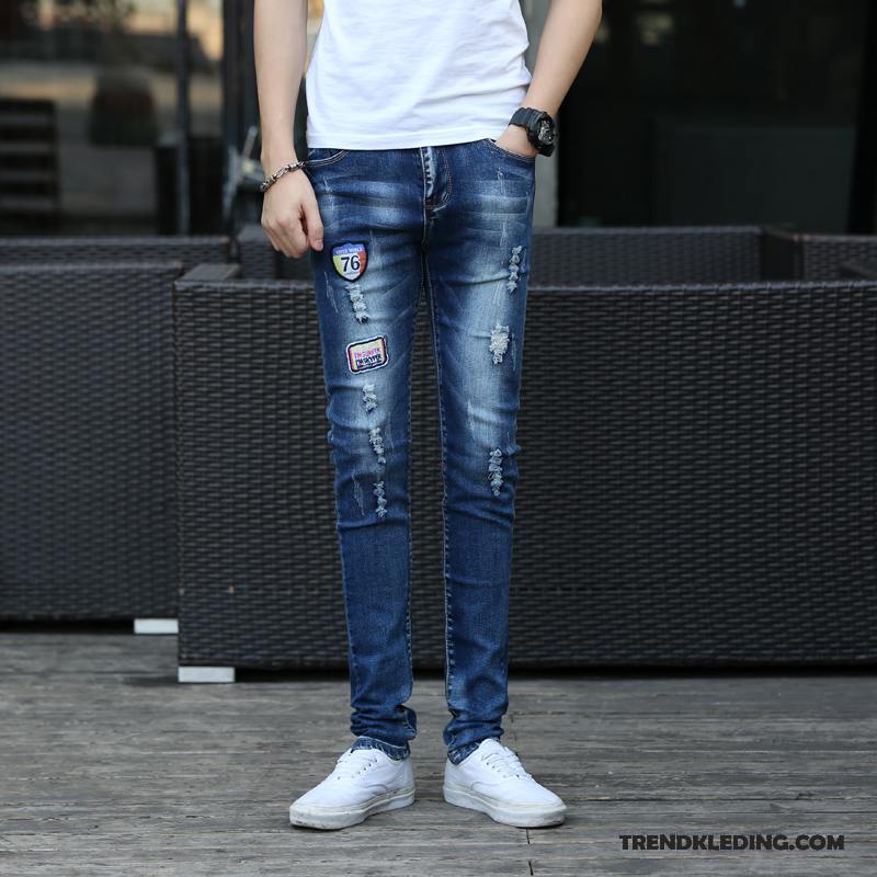 Spijkerbroek Heren Spijkerbroek Jeans Mannelijk Gaten Slim Fit Casual Elastiek Grijs