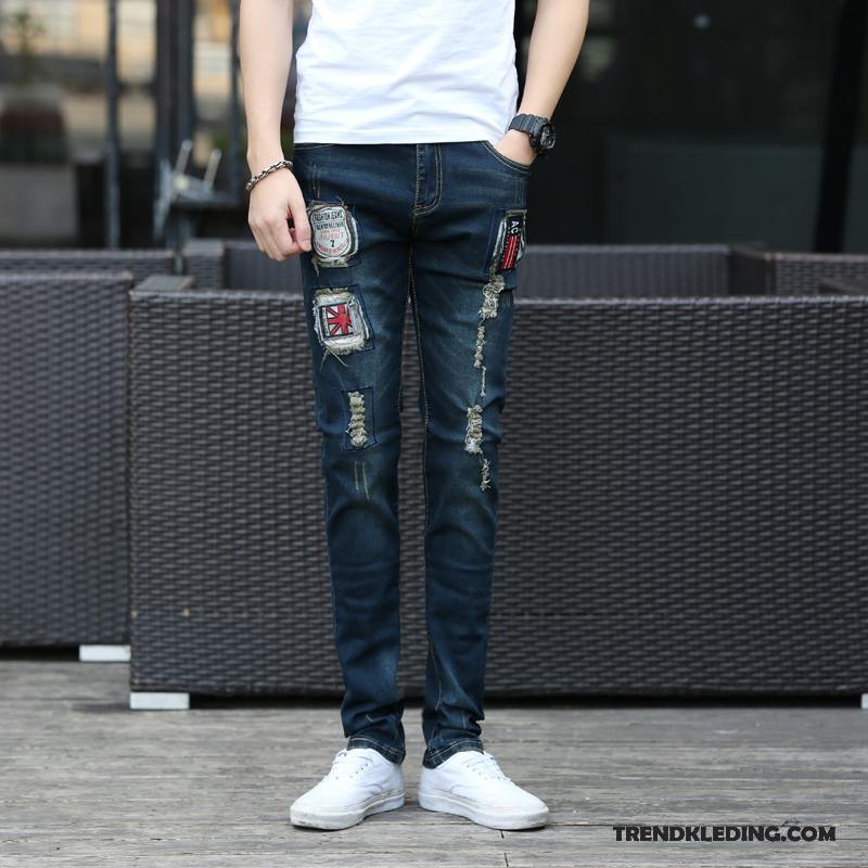 Spijkerbroek Heren Spijkerbroek Jeans Mannelijk Gaten Slim Fit Casual Elastiek Grijs