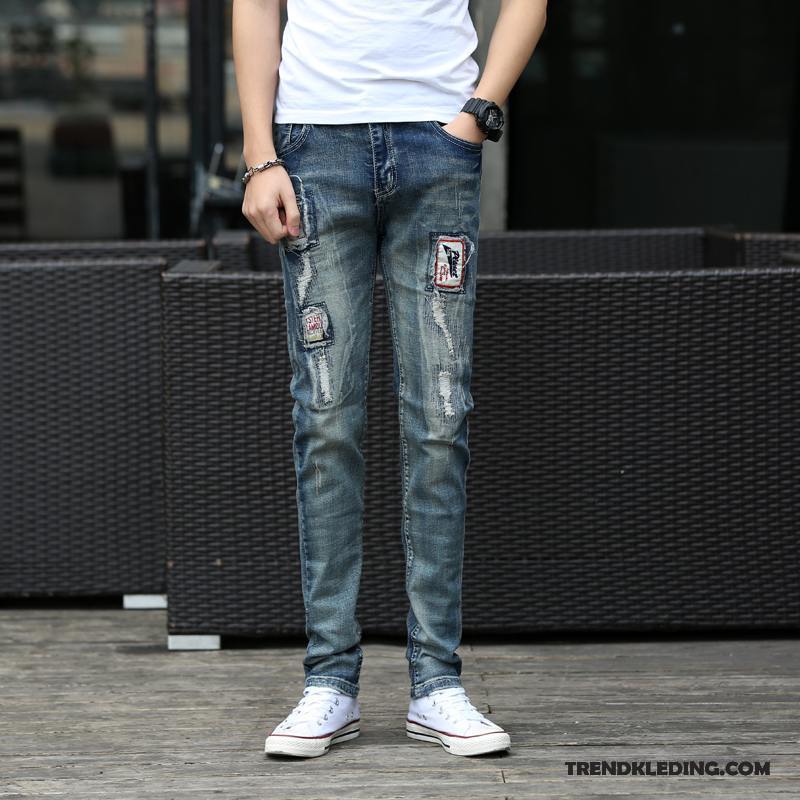 Spijkerbroek Heren Spijkerbroek Jeans Mannelijk Gaten Slim Fit Casual Elastiek Grijs