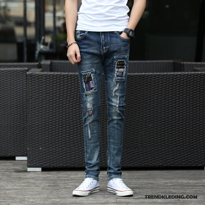 Spijkerbroek Heren Spijkerbroek Jeans Mannelijk Gaten Slim Fit Casual Elastiek Grijs