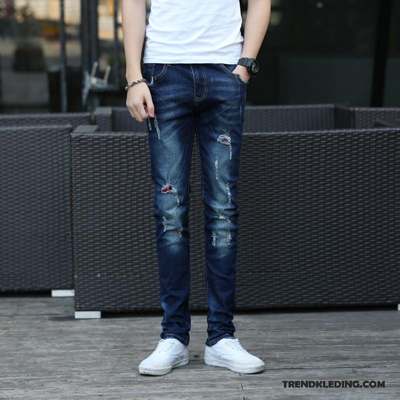 Spijkerbroek Heren Spijkerbroek Jeans Mannelijk Gaten Slim Fit Casual Elastiek Grijs