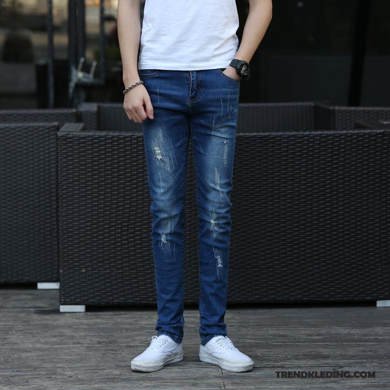 Spijkerbroek Heren Spijkerbroek Jeans Mannelijk Gaten Slim Fit Casual Elastiek Grijs