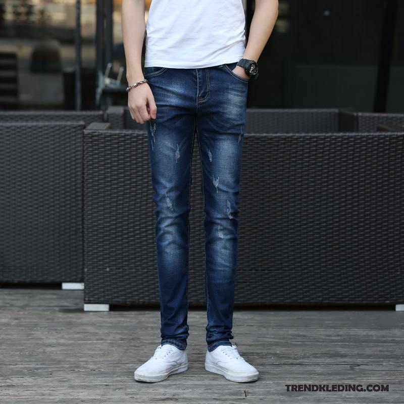 Spijkerbroek Heren Spijkerbroek Jeans Mannelijk Gaten Slim Fit Casual Elastiek Grijs