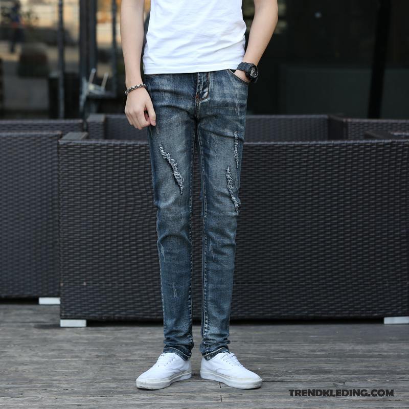 Spijkerbroek Heren Spijkerbroek Jeans Mannelijk Gaten Slim Fit Casual Elastiek Grijs