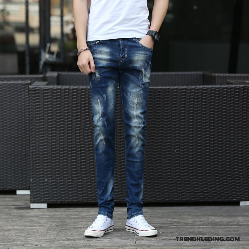 Spijkerbroek Heren Spijkerbroek Jeans Mannelijk Gaten Slim Fit Casual Elastiek Grijs