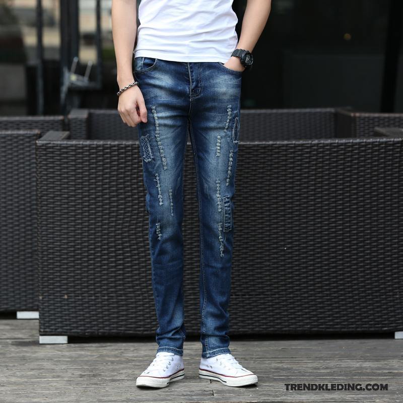 Spijkerbroek Heren Spijkerbroek Jeans Mannelijk Gaten Slim Fit Casual Elastiek Grijs