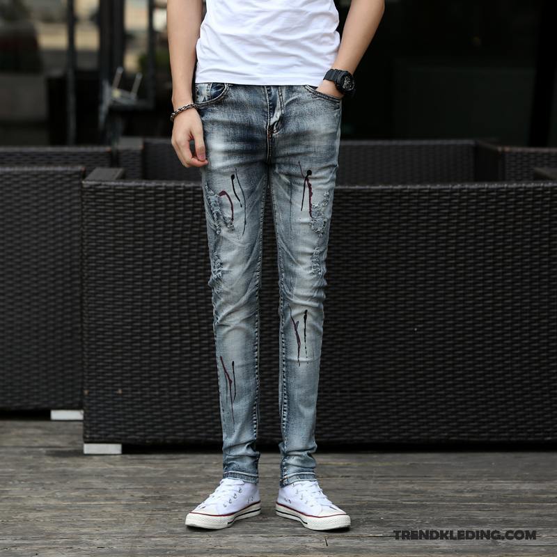 Spijkerbroek Heren Spijkerbroek Jeans Mannelijk Gaten Slim Fit Casual Elastiek Grijs