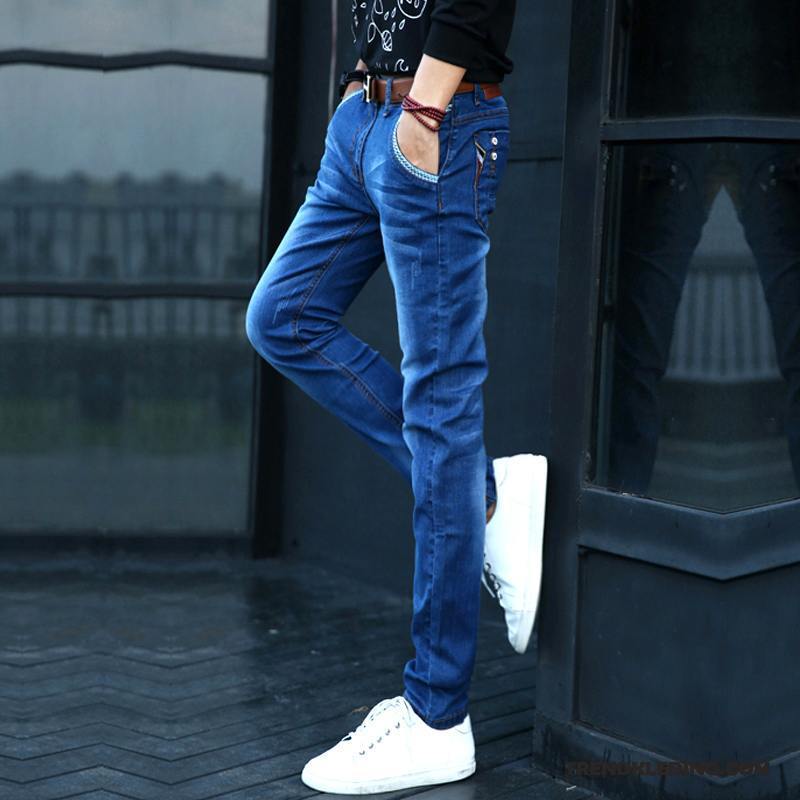 Spijkerbroek Heren Trend 2018 Slim Fit Spijkerbroek Jeans Nieuw Elastiek Blauw