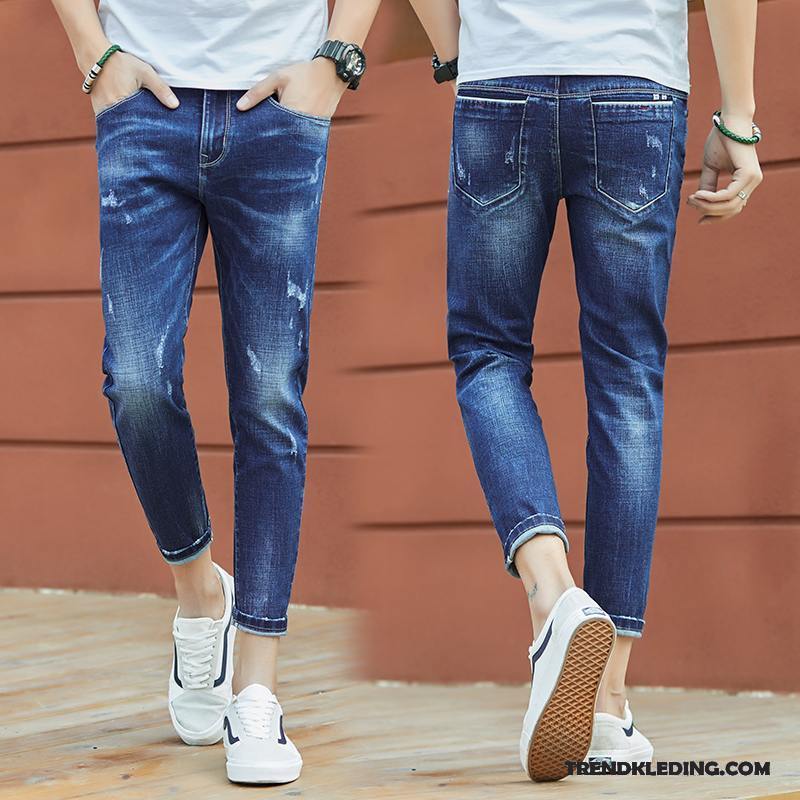 Spijkerbroek Heren Trend Gaten Spijkerbroek Jeans Mini Slim Fit 2018 Zwart Licht