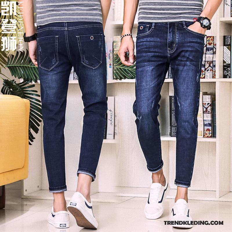 Spijkerbroek Heren Trend Gaten Spijkerbroek Jeans Mini Slim Fit 2018 Zwart Licht