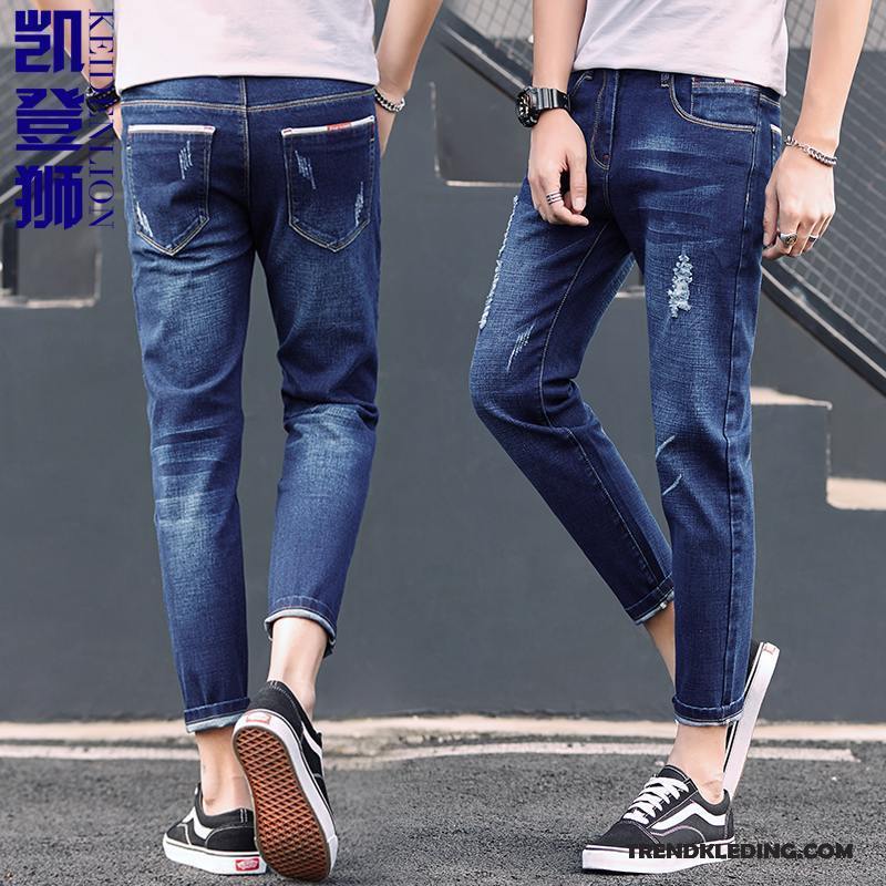 Spijkerbroek Heren Trend Gaten Spijkerbroek Jeans Mini Slim Fit 2018 Zwart Licht