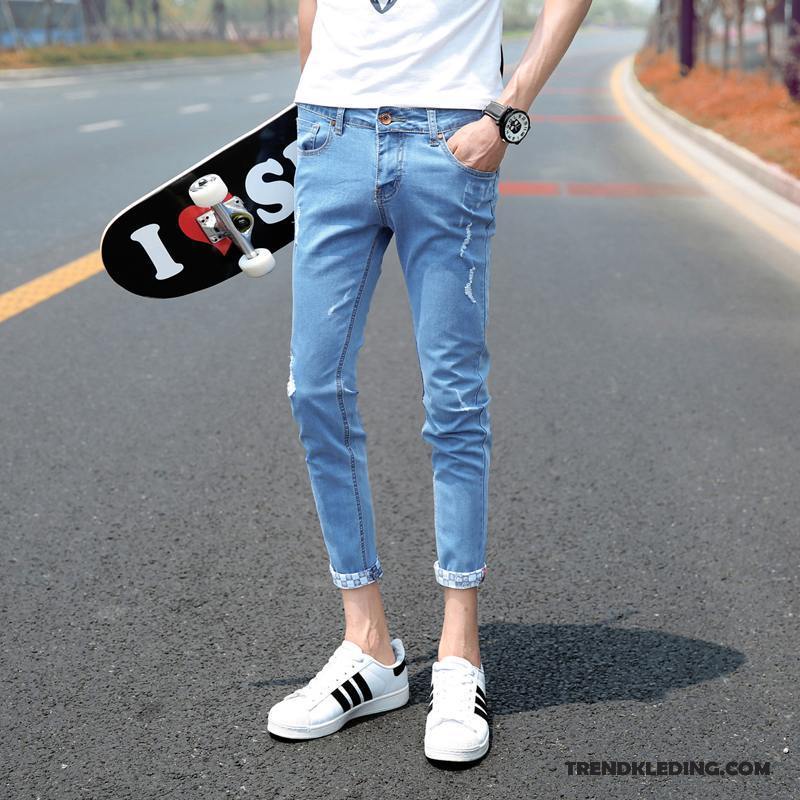 Spijkerbroek Heren Trend Gaten Spijkerbroek Jeans Mini Slim Fit 2018 Zwart Licht