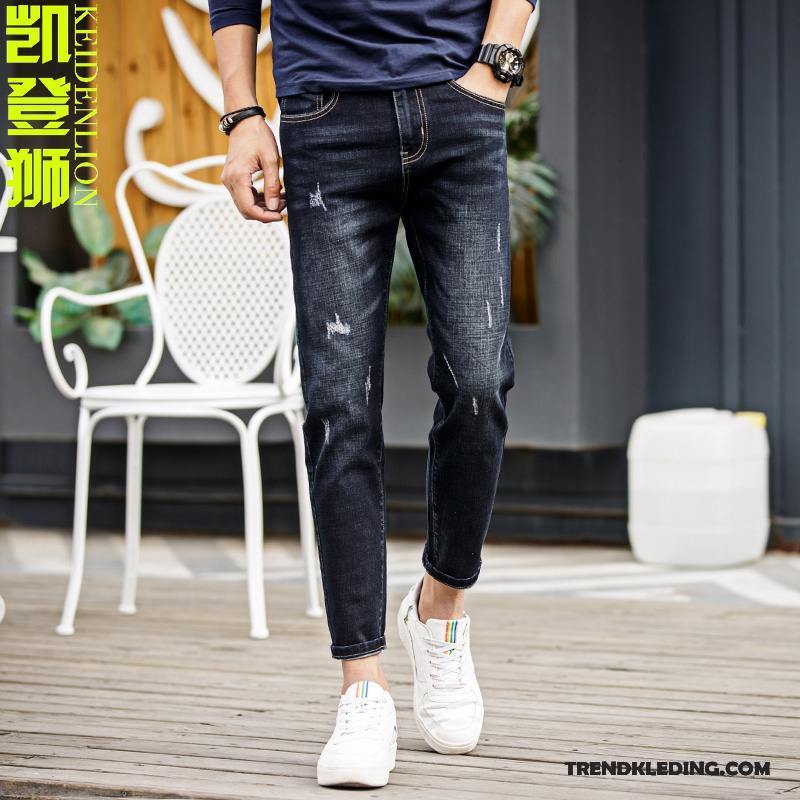 Spijkerbroek Heren Trend Gaten Spijkerbroek Jeans Mini Slim Fit 2018 Zwart Licht