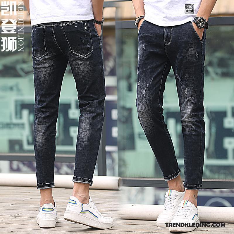 Spijkerbroek Heren Trend Gaten Spijkerbroek Jeans Mini Slim Fit 2018 Zwart Licht