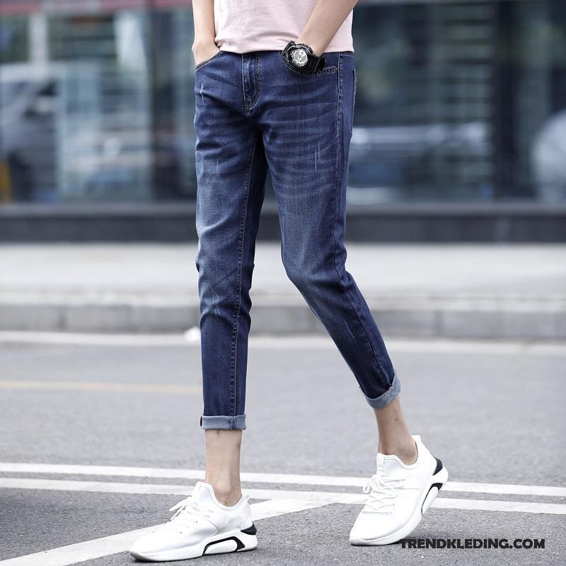 Spijkerbroek Heren Trend Spijkerbroek Jeans Mannelijk Dunne Gaten Zomer Blauw
