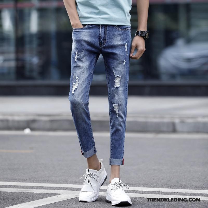 Spijkerbroek Heren Trend Spijkerbroek Jeans Mannelijk Dunne Gaten Zomer Blauw