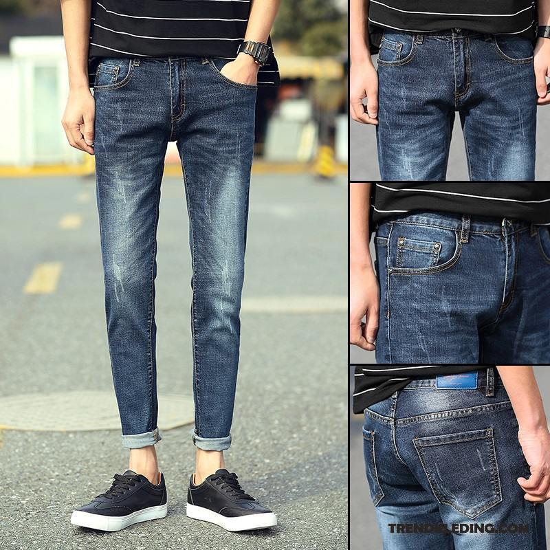 Spijkerbroek Heren Trend Spijkerbroek Jeans Mannelijk Dunne Gaten Zomer Blauw