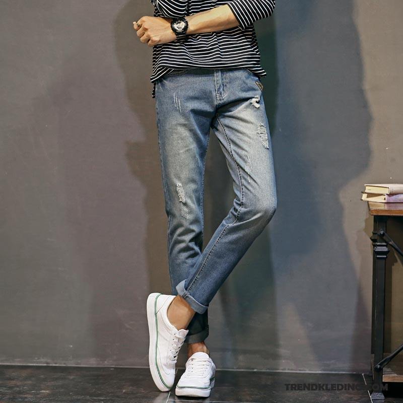 Spijkerbroek Heren Vintage Slim Fit Elastiek Trend Japans 2018 Blauw