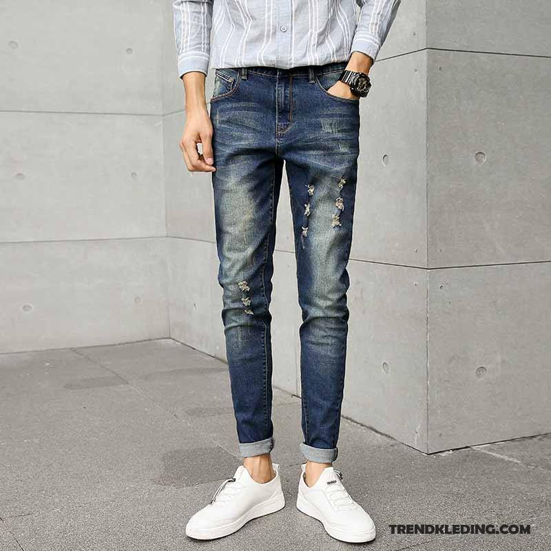 Spijkerbroek Heren Vintage Slim Fit Elastiek Trend Japans 2018 Blauw