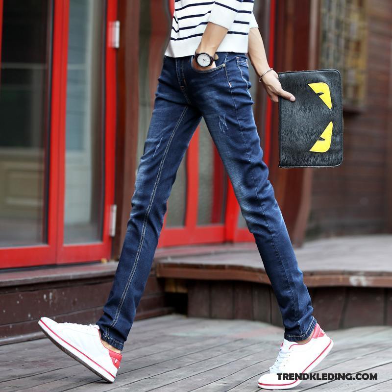 Spijkerbroek Heren Voorjaar Middelbare School Lange Spijkerbroek Jeans Student Hoge Blauw