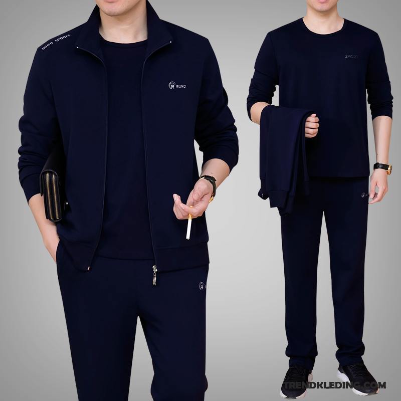 Sportkleding Heren Casual Lange Mouwen Mannelijk Voorjaar Grote Maten Pak Blauw
