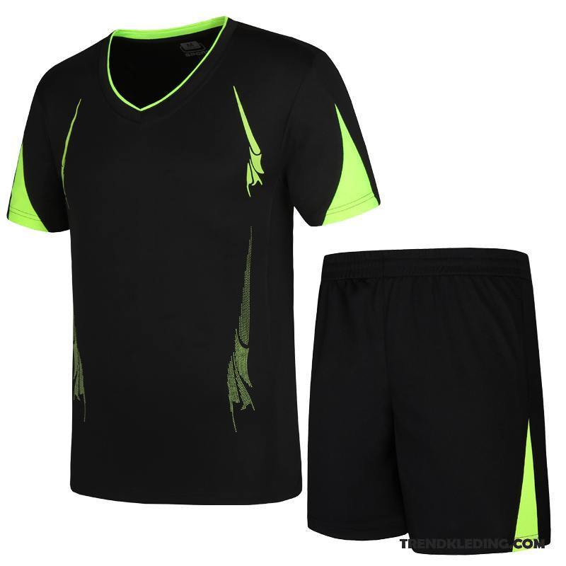 Sportkleding Heren Casual Running Pak Grote Maten Korte Mouw Groot Zwart