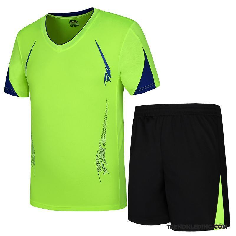 Sportkleding Heren Casual Running Pak Grote Maten Korte Mouw Groot Zwart