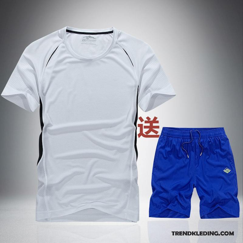 Sportkleding Heren Halve Mouw Trend Zomer Elastiek Casual Running Kleding Grijs