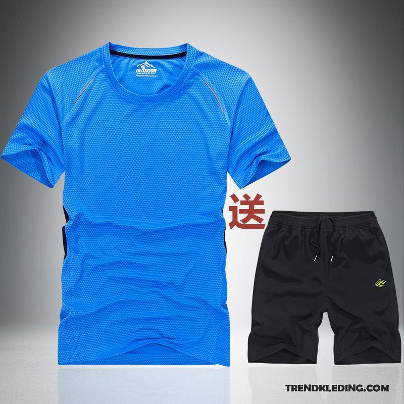 Sportkleding Heren Halve Mouw Trend Zomer Elastiek Casual Running Kleding Grijs