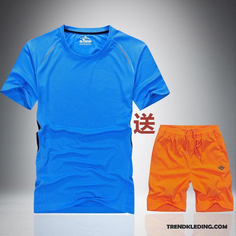 Sportkleding Heren Halve Mouw Trend Zomer Elastiek Casual Running Kleding Grijs