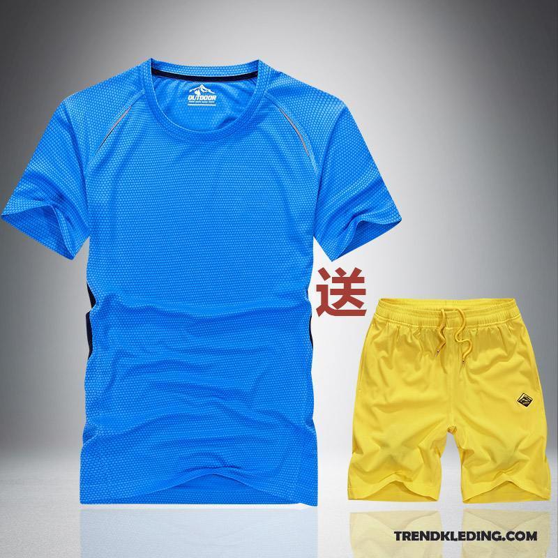 Sportkleding Heren Halve Mouw Trend Zomer Elastiek Casual Running Kleding Grijs