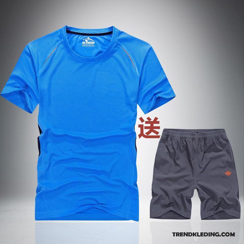 Sportkleding Heren Halve Mouw Trend Zomer Elastiek Casual Running Kleding Grijs