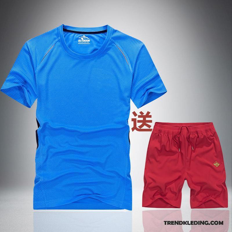 Sportkleding Heren Halve Mouw Trend Zomer Elastiek Casual Running Kleding Grijs