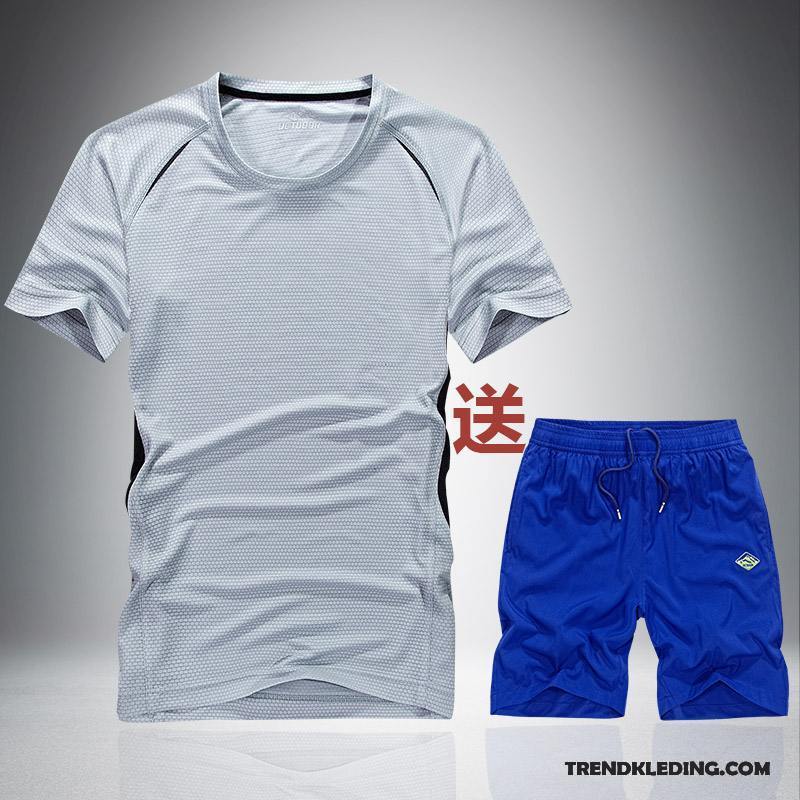 Sportkleding Heren Halve Mouw Trend Zomer Elastiek Casual Running Kleding Grijs