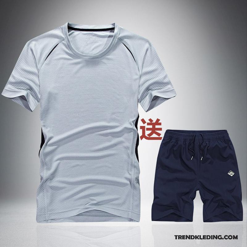 Sportkleding Heren Halve Mouw Trend Zomer Elastiek Casual Running Kleding Grijs