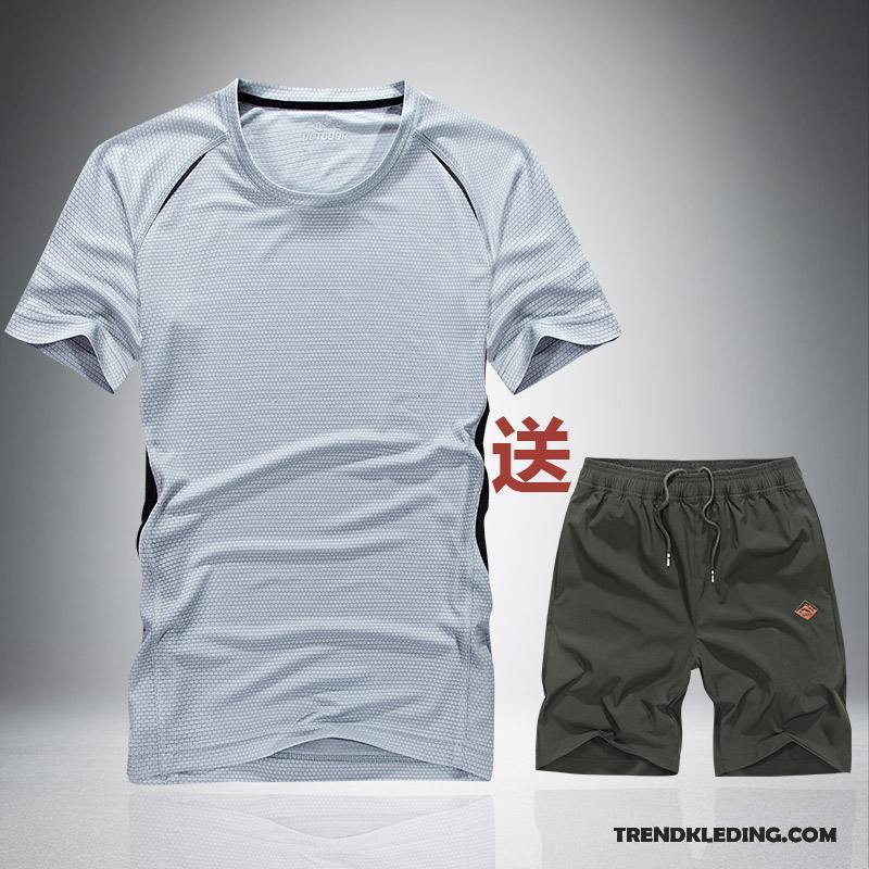 Sportkleding Heren Halve Mouw Trend Zomer Elastiek Casual Running Kleding Grijs