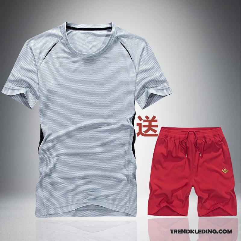 Sportkleding Heren Halve Mouw Trend Zomer Elastiek Casual Running Kleding Grijs