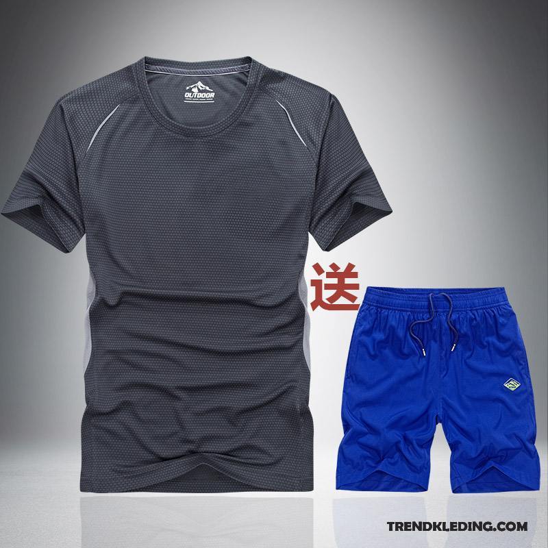 Sportkleding Heren Halve Mouw Trend Zomer Elastiek Casual Running Kleding Grijs