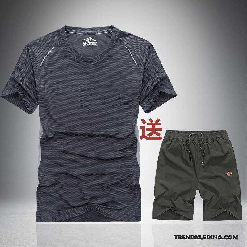 Sportkleding Heren Halve Mouw Trend Zomer Elastiek Casual Running Kleding Grijs